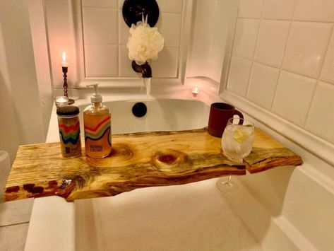 Rustic Serving Trays, Bath Board, Bathtub Tray, Wood Bath, Bath Tray, Lake Zurich, Tray Wood, Live Edge Wood, Drying Towels