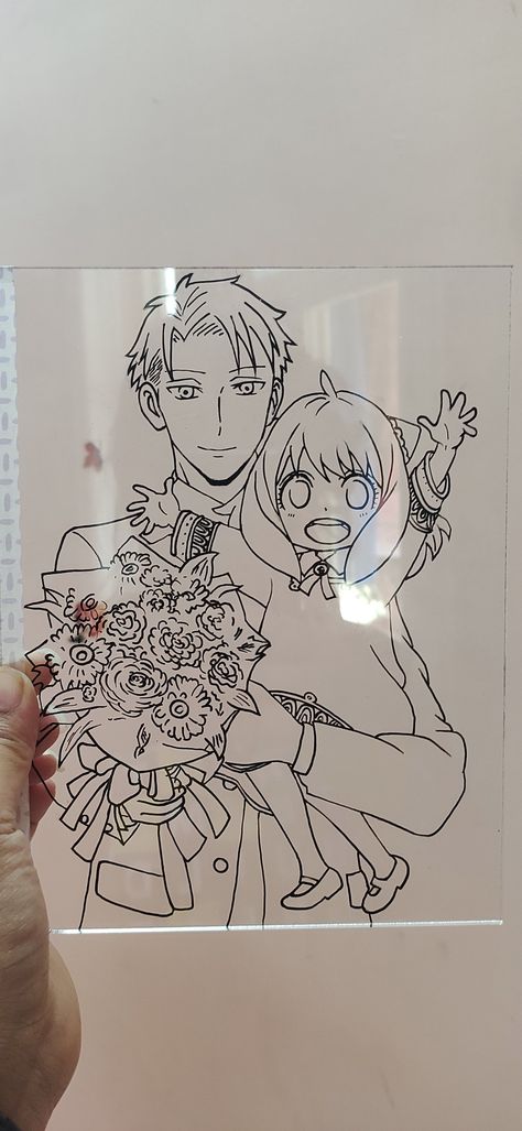 Easy Glass Painting Ideas Anime, Loid And Anya, Glass Paintings Anime, Anime Character Glass Painting, Anime Painting Glass Frame, Anime Glass Painting, I Need A Hobby, Anya Forger, Glass Painting