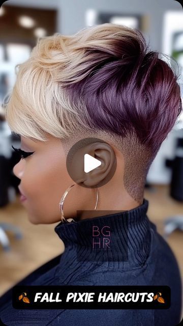 Black Girls Hair Rocks on Instagram: "NO APPOINTMENTS AVAILABLE   🍂 Fall Pixie Haircut Ideas for Black Women 🍂 For you, yay or nay?  The fall season is the perfect time to embrace a fresh, bold new look! Pixie cuts are versatile, low-maintenance, and can be tailored to fit your unique style and personality. Let’s dive into some stunning pixie ideas that will make you feel fabulous this autumn!  #FallPixieCuts #PixieCutStyles #BlackWomensHair #FallHairTrends #ShortHairInspo #BlackGirlHair #CurlyPixie #TaperedPixie #AutumnHairVibes #NaturalHairStyles #FallHairColors" Fall Black Hair Color Ideas, Short Hairstyle Women Fall Colors, Perfect Pixie Haircut, Gray Hair Styles For Black Women, Pixie Inverted Bob, Pixie With Shaved Sides And Back, Fall Pixie Hair Color Black Women, Short Natural Colored Hair Black Women, Pixie Quickweave For Black Women