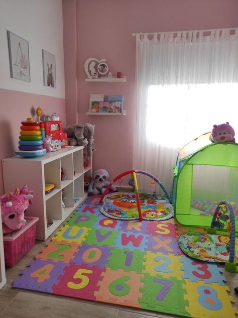 Playroom Ideas Small Space, Colorful Playroom Ideas, Kids Bedroom Wall Decor, Small Playroom, Baby Playroom, Baby Room Organization, Toddler Playroom, Toddler Boys Room