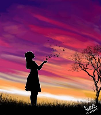 Black Silhouette Painting, Shadow Art Painting, Sunset With Silhouette, Sunset Silhouette Painting, Sunset Silloute, Sunset With Black Silhouette Painting, Watercolor Sunset Silhouette, Circular Canvas, Shadow People