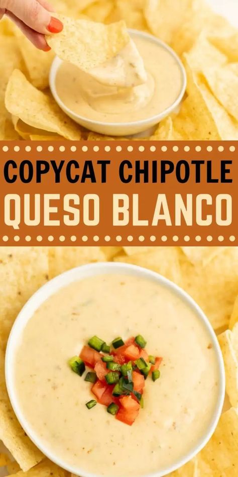 Salsaritas Copycat Recipes, Chipotle Buffet, Chipotle Queso Recipe, Queso Dips, Queso Recipes, Chipotle Bowls, Queso Blanco Recipe, Chili Cheese Dip Recipes, White Queso Recipe