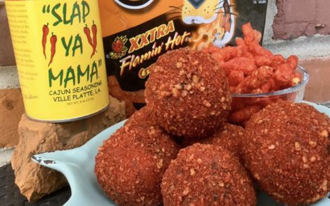 Slap Ya Mama Cheese Boudin Balls Covered in Flamin' Hot Cheetos - Slap Ya Mama Hot Cheetos Boudin Balls, Hot Cheetos Balls, Boudin Balls Recipe, Cajun Meals, Diy Meals, Boudin Recipe, Slow Cooker Curry Recipes, Cajun Seasoning Recipe, Slap Ya Mama