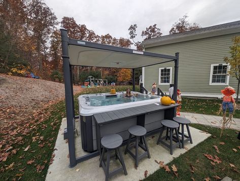 Side Table and Bar Stools - A&B Outdoor Products Hot Tub Bar Ideas, Hot Tub Bar, Spa Branding, Swim Spa, Outdoor Products, Bar Ideas, Outdoor Entertaining, Outdoor Living Space, Patio Furniture