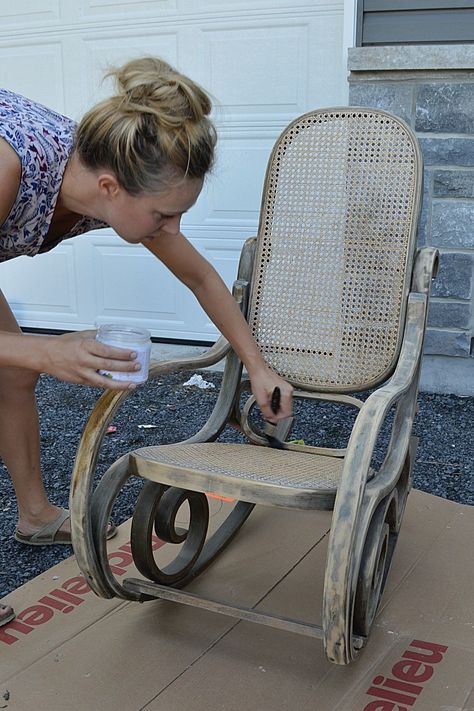 Painted Rocking Chair using Fusion Mineral Paint Homestead Blue • The Vanderveen House Rattan Rocking Chair Makeover, Cane Rocking Chair Makeover, Bentwood Rocker Makeover, Restore Rocking Chair, Bentwood Rocking Chair Makeover, Vintage Rocking Chair Makeover, Wood Rocking Chair Makeover, Old Rocking Chair Makeover, Upcycled Rocking Chair