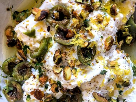 Olive Bruschetta Recipe, Pistachio Burrata, Castelvetrano Olives Recipe, Fancy Starters, Olive Recipes Appetizers, Castelvetrano Olives, Olive Recipes, Appetizer Snacks, Cooking And Baking