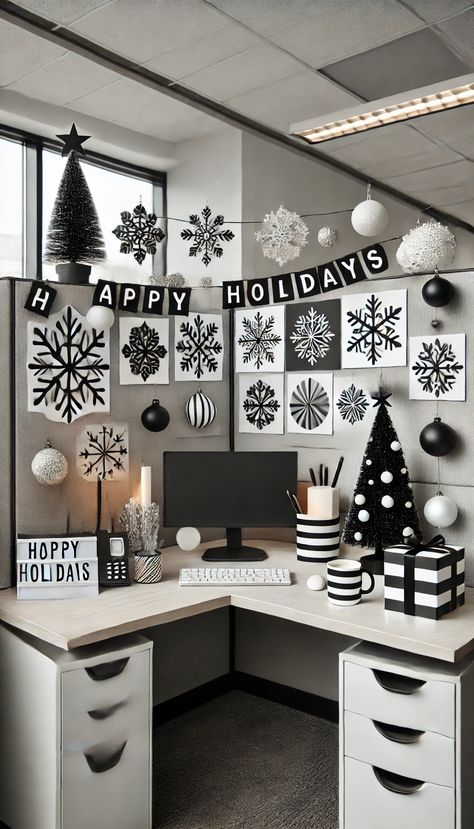 20+ Brilliant Ways to Decorate Your Office Cube for Christmas 🎄✨ Winter Wonderland Office Decorations, Winter Wonderland Office, Xmas Office Decoration, Cubicle Decorating Ideas, Christmas Cubicle, Monochrome Christmas, Office Cube, Cubicle Wall, Snowflake Patterns