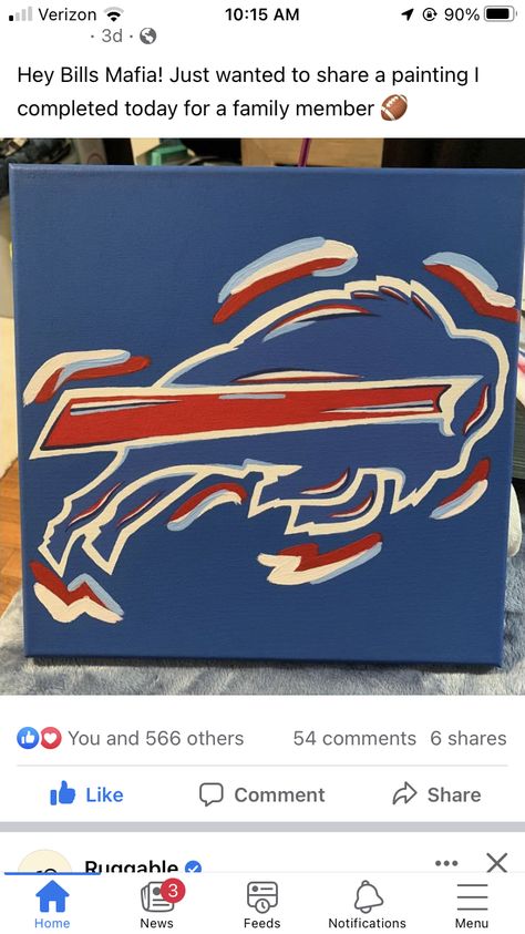 Buffalo Bills Artwork, Buffalo Bills Painting, Football Paintings, Bills Football, Paint And Sip, Mini Paintings, Buffalo Bills, Cleveland Cavaliers Logo, Rock Art