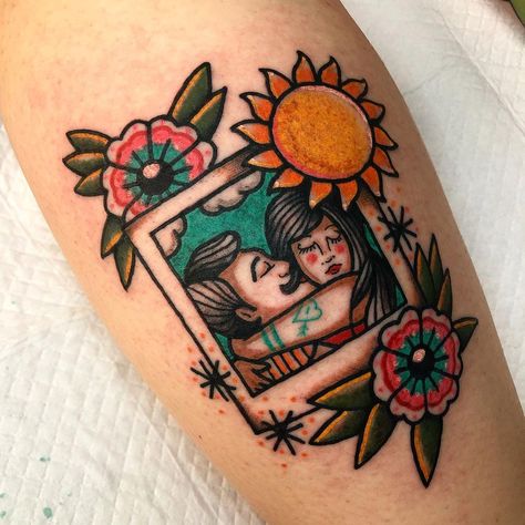 Neo Traditional Frame Tattoo, Polaroid Tattoo Traditional, Poloroid Tattoo Pictures, Traditional Framed Tattoo, Polaroid Tattoo Ideas, American Traditional Framed Sleeve, Picture Frame Tattoo, Polaroid Tattoo, Traditional Tattoo Drawings