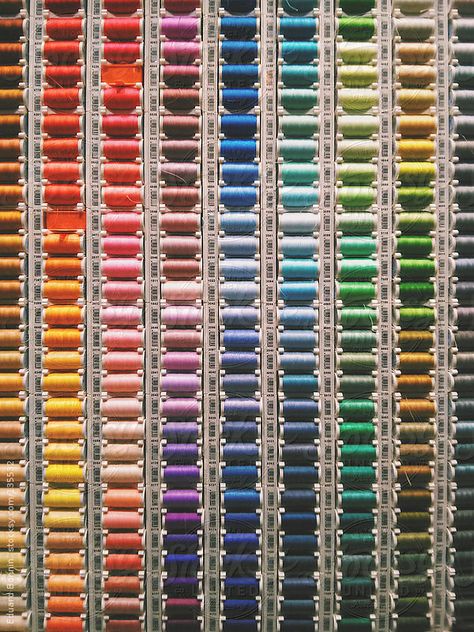 Sewing threads multicolored background. by Eduard Bonnin Color Names Chart, Multicolored Background, Fabric Store Design, Color Knowledge, Sewing Room Storage, Machine Embroidery Thread, Sewing Room Design, Shade Card, Sewing Room Organization