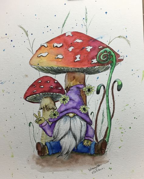 Tim Burton Drawings, Saint Patricks Day Art, Gnome Pictures, Whimsical Art Paintings, Mushroom Drawing, Fairy Garden Designs, Angel Drawing, Painted Flower Pots, Cute Fantasy Creatures