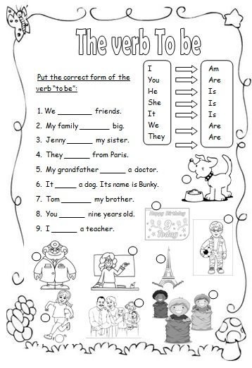 Verb To Be (Affirmative) V To Be Worksheet, Verb To Be Worksheets For Kids, Verb To Be Worksheets, To Be Worksheet, English Primary School, Aktiviti Prasekolah, Tatabahasa Inggeris, Verb To Be, Materi Bahasa Inggris