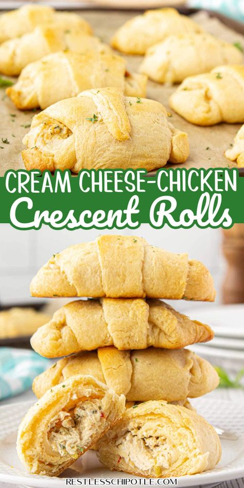 Chicken In Crossiants, Cream Cheese Chicken Crescent Roll Ups, Crescent Roll Recipes Appetizers Appetizer Ideas, Cream Cheese Chicken Croissants, Chicken Cream Cheese Roll Ups, Croissant Chicken Roll Ups, Chicken Crossaints, Easy Dinner Recipes With Crescent Rolls, Cresants Roll Recipes Dinner