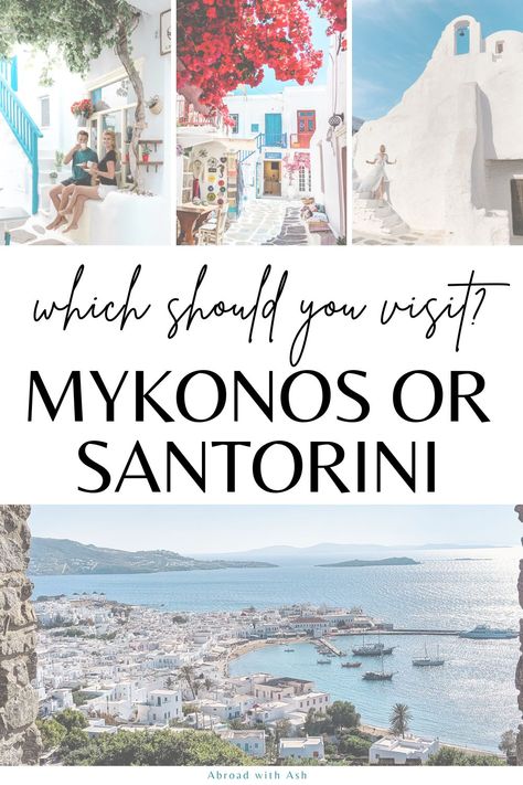 Planning a trip to Greece and debating Mykonos vs. Santorini? I had the same dilemma when researching my first trip to Greece. Luckily, I was able to visit both Mykonos and Santorini. I'll take you through what each island has to offer and which might be best for you! #santorini #mykonos #travel Greece Holidays, Mykonos Travel, List Inspiration, Greece Itinerary, Greek Travel, Inspiring Places, Santorini Travel, Mykonos Island, Greece Travel Guide