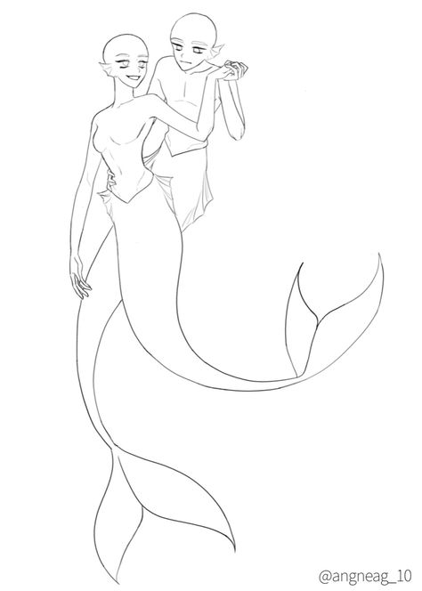 Mermaid Couple Drawing, Mermaid Drawings Reference, Mermaid Couple Poses, Ych Art Base, Couple Oc Base, Mermaid Couple Art, Mermaid Tops Drawing, Mermaid Drawing Poses, Mermaid Base Pose