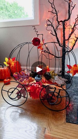 Pumpkin Carriage Diy, Pumpkin Wreath Carriage, Dollar Tree Pumpkin Carriage, How To Decorate A Wire Pumpkin Frame, Pumpkin Wreath Form Carriage, Fall Diy Decor Dollar Store, Pumpkin Carriage Centerpiece, Dollar Tree Wire Pumpkin Frame Diy, Dollar Tree Wire Pumpkin Frame