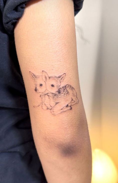 Baby Deer Tattoo, Unique Minimalist Tattoo, Fawn Tattoo, Doe Tattoo, Cool Tattoos For Girls, Tattoo 2024, Small Tats, Deer Tattoo, Handpoke Tattoo