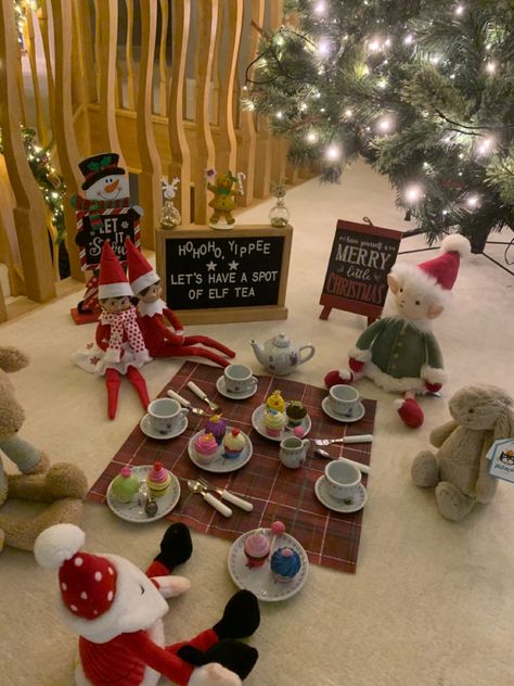 #elfteaparty Elf Tea Party, Elf On The Shelf Tea Party, Elf Ideas Easy, Elf Shelf, Awesome Elf On The Shelf Ideas, Elf Fun, Elf Ideas, Shelf Ideas, On The Shelf