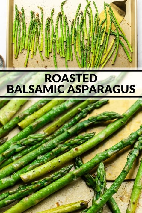 Roasting fresh asparagus with a little balsamic vinegar gives it a tangy flavor. It's a healthy side dish thats fast and pairs well with everything! You'll love this simple recipe. Roasted Asparagus Air Fryer, Roasted Asparagus Recipes, Parsnip Puree Recipe, Parmesan Crusted Asparagus, Balsamic Asparagus, Roasted Asparagus Recipe, Asparagus Balsamic, Green Beans With Almonds, Balsamic Vinegar Recipes