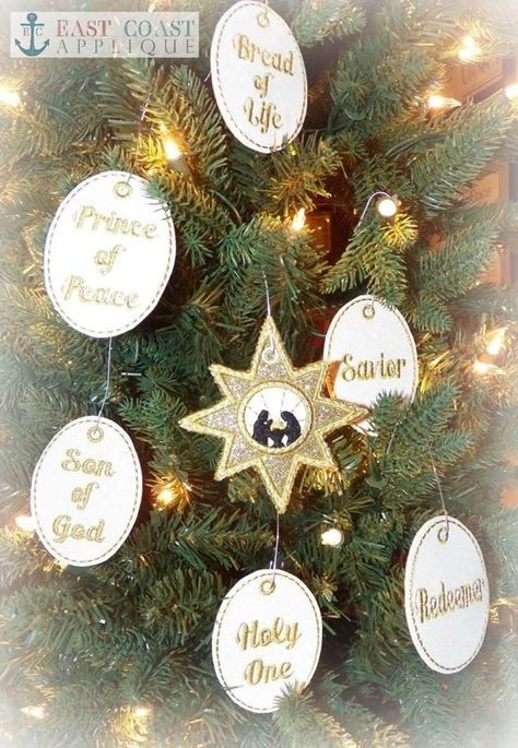 Nativity Ornaments Diy, Names Of Jesus Ornaments, Jesus Ornaments, Christian Christmas Crafts, Nativity Star, Religious Embroidery, Valentine Font, Nativity Ornaments, Christmas Jesus