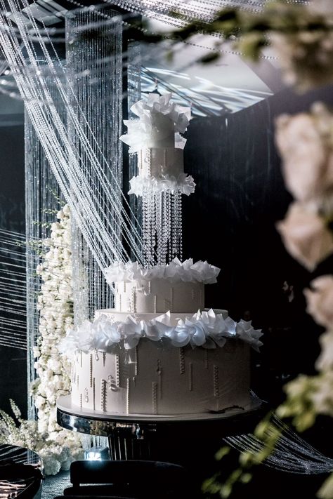 Tall White Wedding Cake with Crystals Cake With Crystals, Slices Of Cake, Honeymoon Registry, Decorating Frosting, Cake Decorating Frosting, Wedding Inside, White Wedding Cake, Wedding Prep, Wedding Registry