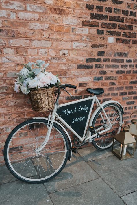 Bicycle | Outdoor Wedding Ceremony At The Holford Estate Knutsford With Elegant Pastel And Copper Details Bride In Penelope By Watters Images Petal & Blush Wedding Bicycle Decoration, Wedding Bicycle, Bicycle Decoration, Bicycle Photo, Rustic Wedding Theme, Small Outdoor Wedding, Bicycle Wedding, Ceremony Florals, Boho Wedding Theme