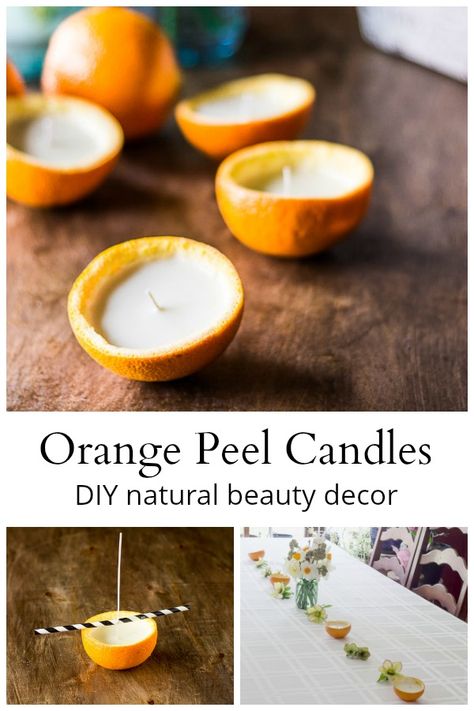 These DIY candles are made with real orange peels, wax and essential oils. A great homemade scented candle project you can use in to decorate your home. #candlemaking #naturecraft #citruscandle Diy Orange Candle, Orange Peel Candle, Orange Candles, Expensive Candles, Smelling Candles, Diy Cinnamon, Citrus Candle, Christmas Orange, Simple Holiday Decor