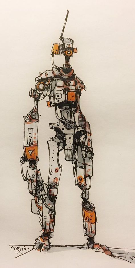 Cyberpunk Illustration Character Concept, Mecha Character Design, Robot Drawing Ideas, Cyberpunk Robot, Ian Mcque, Robot Design Sketch, Robot Sketch, Robot Illustration, Cool Robots