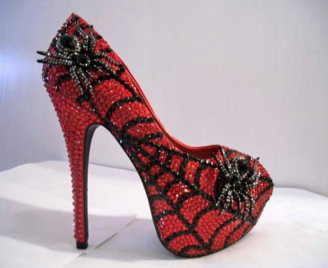 Spiderman shoes!!!!! Spider Webs, Red And Black, Open Toe, Spiderman, Heels, Red, Black