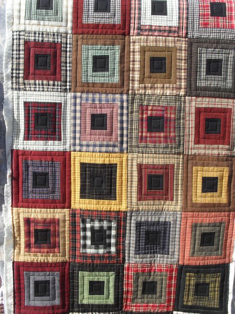 Tartan Patchwork, Manly Quilts, Recycled Quilts, Plaid Quilts, Sew Blanket, Blue Jean Quilts, Colchas Quilting, Quilt Shirt, Rustic Quilts