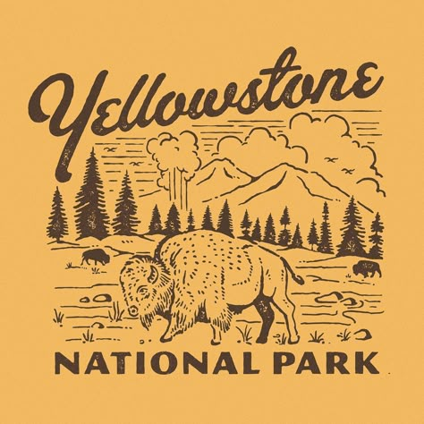 ©AnugrahWayan (@cmpt_rules) • Instagram photos and videos Yellowstone National Park Illustration, Yellowstone National Park Tattoo, Yellowstone Illustration, Yellowstone Design, National Park Illustration, Tshirt Creative, Vintage National Park Posters, Composition Study, National Park Design