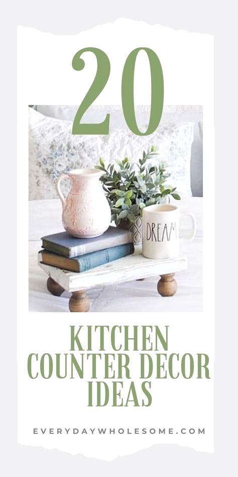 #modernfarmhouse #rustic #rustichomedecor #farmhouse Shelves Decor Ideas, Kitchen Countertops Decor, Kitchen Counter Decor Ideas, Kitchen Countertop Decor Ideas, Countertop Decor Ideas, Kitchen Island Decor Ideas, Counter Decor Ideas, Top Decor Ideas, Kitchen Countertop Decor