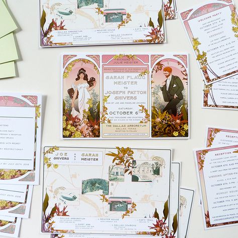 Jolly Edition Blog Post May 2018 Mucha inspired Texas wedding invitations and maps by @jollyedition Texas Wedding Invitations, Unique Wedding Invitations Elegant, Artistic Wedding Invitations, Jolly Edition, Vintage Garden Parties, Tropical Invitations, Colorful Wedding Invitations, Gifts For The Home, Wedding Spain