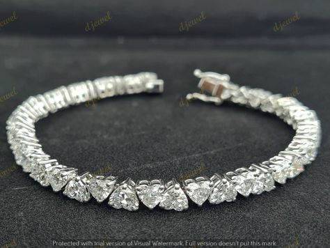 Womens Tennis Bracelet 16 Ct Heart Cut Simulated Diamond 14K White Gold Finish Heart Shape Bracelet, Everyday Jewellery, Bracelet Tennis, Man Made Diamonds, Womens Tennis, Everyday Jewelry, Heart Bracelet, Bracelets And Charms, Tennis Bracelet