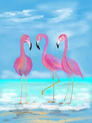 size: 12x9in Art Print: Pretty In Pink by Julie DeRice : Flamingos Art Illustration, Flamingo Tattoos, Flamingo Projects, Pink Flamingo Wallpaper, Class Painting, Flamingo Artwork, Sanibel Shells, Flamingo Pictures, Beachy Art