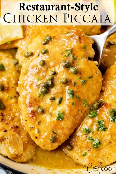 This easy Chicken Piccata recipe has plenty of creamy lemon garlic sauce to go around. It's made from a white wine reduction and a uses finishing technique from top restaurant chefs! #recipeswithchicken #italianrecipes #familydinnerideas #pasta American Test Kitchen Recipes, Hexclad Recipes, Chicken Platters, Lemon Piccata, Chicken Mediterranean, Cozy Cook, Piccata Recipe, Chicken Piccata Recipe, Ground Beef Dishes