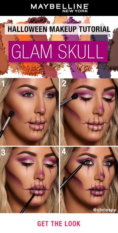 Looking for a more glammed up Halloween look? Recreate Chrisspy's stunning skull makeup look using our NEW Soda Pop Palette! Brush on 'Grape Pop' to the crease and blend out. Add 'Tonic' to the lid and under bottom lashes. Sweep on 'Grape Pop' to the lower cheekbone and corners of the forehead and use the same shade to create the skull lines on the lip. Finish with a winged eye using the Lasting Drama Gel Pencil in 'Sleek Onyx'. Cick through for more Halloween inspiration!