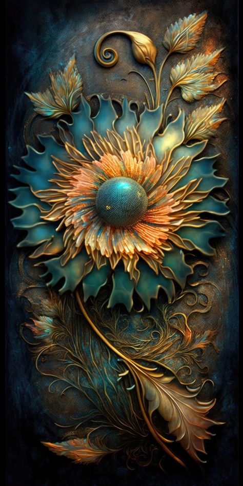 Teal and gold floral wallpaper Gold Floral Wallpaper, Teal And Gold Wallpaper, Fantasy Notebook, Sunflower Stuff, Believe Tattoos, Colour Pallets, Sunflower Jewelry, Teal Wallpaper, Sunflower Necklace