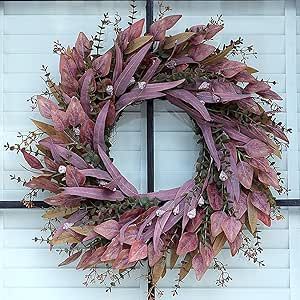 26'' Eucalyptus Wreath for Front Door - Autumn Large Artificial Eucalyptus Outdoor Wreath Fall Decorations for Porch, Window,Farmhouse,Home,Holiday,Hanging Decor (Purple Red) Window Farmhouse, Porch Window, Outdoor Wreath, Artificial Eucalyptus, Outdoor Wreaths, Eucalyptus Wreath, Wreath Fall, Wreath For Front Door, Eucalyptus Leaves