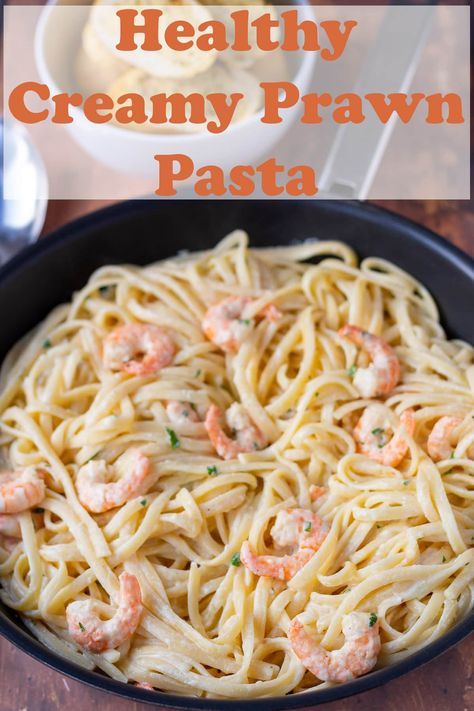 This delicious healthy creamy prawn pasta recipe is an easy low-calorie version of the classic prawn linguine recipe. Made without any cream. #neilshealthymeals #healthycreamyprawnpasta #creamyprawnpasta #prawnpastanocream Prawn Pasta Recipes, Prawn Linguine Recipe, Creamy Prawn Pasta, Prawn Pasta Recipe, Prawn Linguine, Prawn Pasta, Linguine Recipes, Low Fat Dinner, Meals Dinner