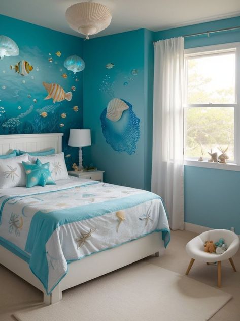 Sea Theme Bedrooms, Ocean Room Ideas, Underwater Bedroom, Sea Bedrooms, Wall Decor Inspiration, Hanging Jellyfish, Pure Wonder, Jellyfish Lamp, Ocean Room