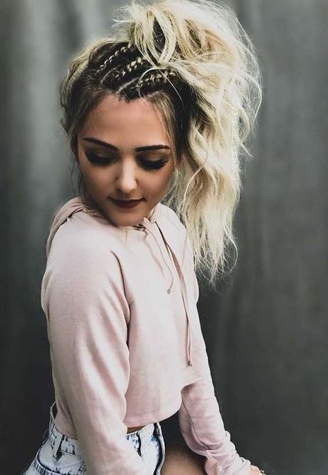 Cute Short Hair Braids, Concert Updo Hairstyles, Rock Concert Hairstyles, High Ponytail Braid, Concert Nails, Beauty Journal, High Ponytail Hairstyles, Quick Hair, Bike Ideas