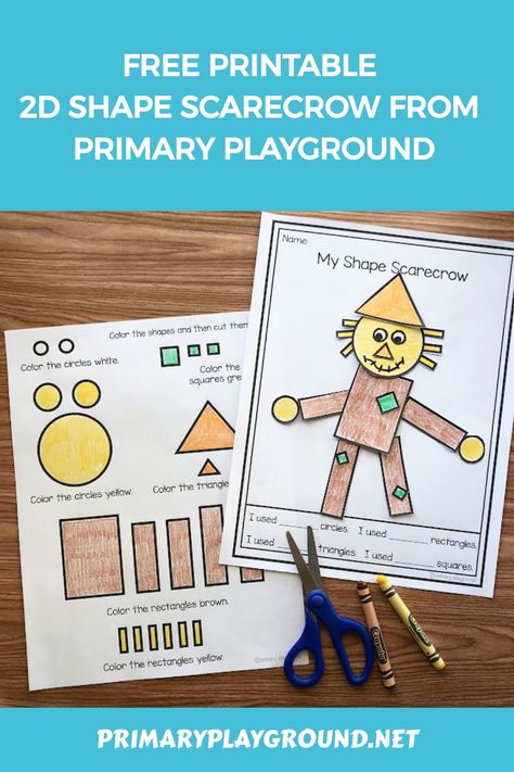 Shape Scarecrow, Scarecrow Craft, Fall Leaves Coloring Pages, Activity For Kindergarten, Make A Scarecrow, Scarecrow Crafts, 2d Shapes, Crafts With Pictures, Fine Motor Activities