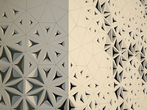 The architects created perforations in the screen, which allow light to enter the building, and also refer back to the region’s textile traditions. Parametric Architecture, Digital Fabrication, Parametric Design, Illustration Vintage, Materials And Textures, Facade Architecture, Facade Design, Facades, Geometric Designs