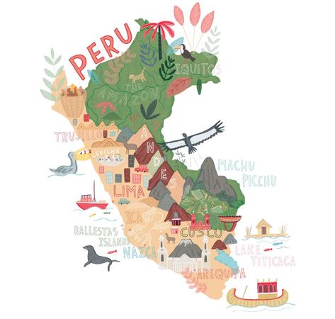 Machu Pichu Travel, Peru Map, Inca Kola, Peru Travel, Travel Illustration, Drawn Illustration, Illustrated Map, Past And Present, Let's Celebrate