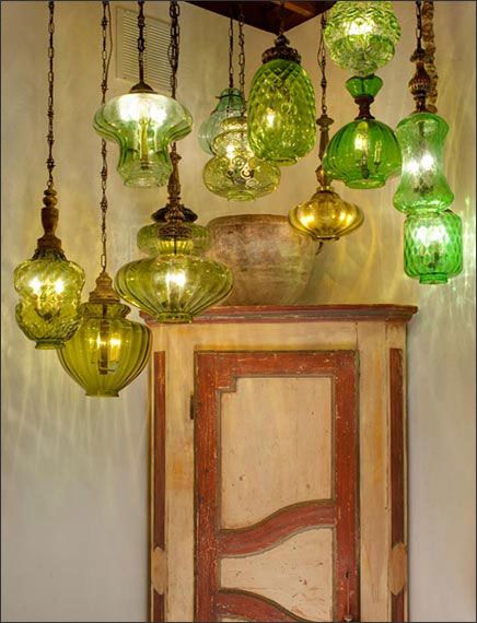 Hanging Lamps Lamps Green, Glass Lights, Dining Room Light, Deco Studio, Swag Lamp, Green Prom, Aesthetic Light, Kitchen Light, Vintage Lanterns