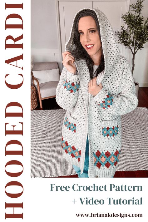 Stay stylish and cozy this fall with the Gemstone Granny Crochet Cardigan. Learn how to create this timeless and comfortable cardigan pattern with a video tutorial. Brianna K Designs Crochet, Granny Crochet Cardigan, Poncho Villa, Granny Stitch Cardigan, Crocheted Ponchos, Vest Haken, Granny Cardigan, Long Crochet Cardigan, Crocheted Cardigan