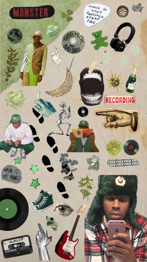 TYLER THE CREATOR !!!! #vintage #collage #tylerthecreator #aesthetic #viral #green Tyler The Creator Chromatopia Green, Tylerthecreator Aesthetic, Nice Wallpaper, Future Poster, Art Album, Vintage Collage, Tyler The Creator, Green Aesthetic, Cool Wallpaper