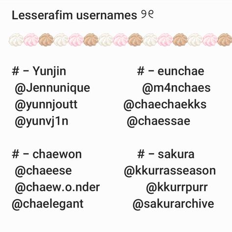 𝓛esserafim username inspofeel free to uselesserafim username inspo kpop Twice Usernames Ideas Kpop, Kpop Insta Username Ideas, Username Ideas Kpop Enhypen, Yunjin Username Ideas, Cute Usernames Kpop, Twice Username Ideas Kpop, Username Twitter Aesthetic, Lesserafim Username Ideas, Le Sserafim Username Ideas