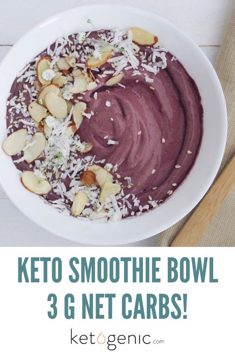 Think you can't have smoothies on keto? Think again! This acai bowl is perfect for summer with only 3 grams of net carbs! Top with almonds and unsweetened coconut flakes for some more yuminess! Low Carb Acai Bowl, Keto Smoothie Bowl Recipes, Keto Acai Bowl Recipe, Low Carb Protein Bowl Recipes, Keto Acai Bowl, Low Carb Smoothie Bowl, Keto Smoothie Bowl, Summer Smoothie Bowl, Keto Bowls